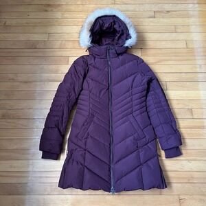Pajar Canada Womens Purple Down Parka Fur Hood Size M Puffer Coat Montreal 1963